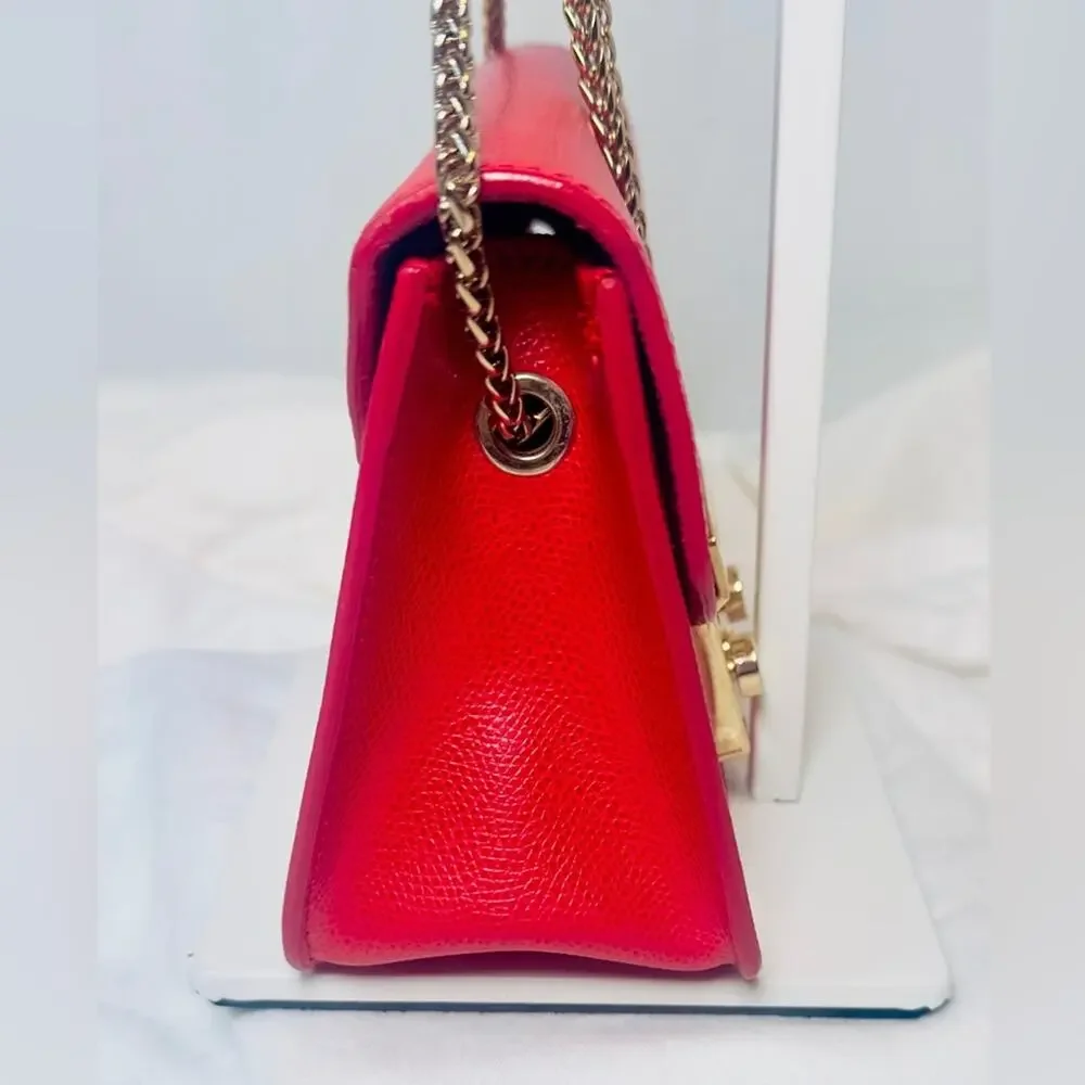 Furla Metropolis Red leather crossbody with gold chain strap